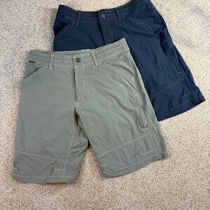 Kuhl Shorts Mens Lot -TWO- 34 Carbon & Khaki Radikl 10" Hike 7Pocket Outdoor Men